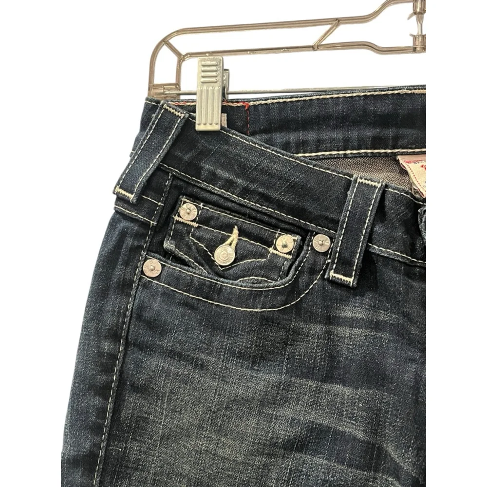True Religion Cuffed Bermuda Denim Jean Shorts Size 27 Embroidered Studded Jewel